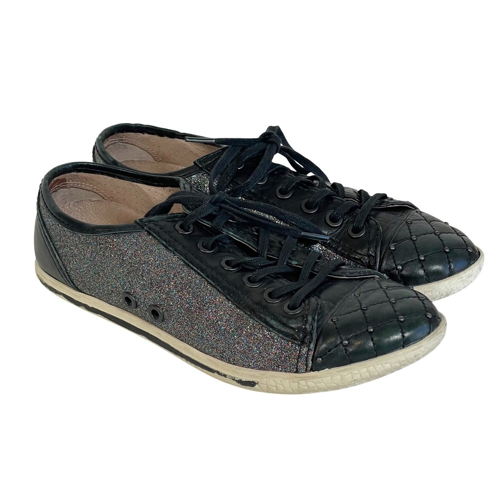 Vince Camuto Glitter Low Top Fashion Sneaker Black Size 6 Womens Quilted Lace Up